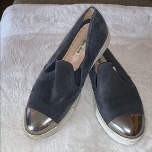 Gently Loved Women's Slip-On Shoes with Silver Cap Toe by Miu Miu